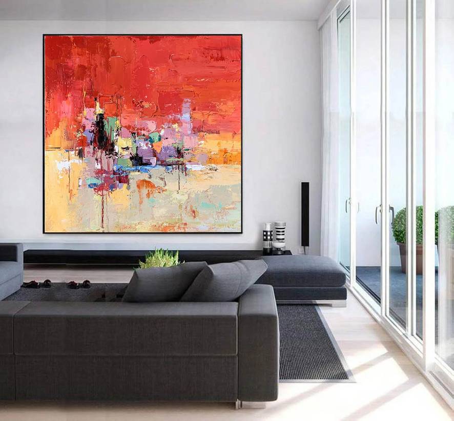 Entryway Hand-painted Handmade Red Dining Featured Abstract Canvas 1FE08
